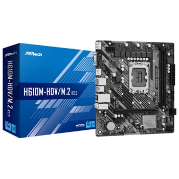 Дънна платка ASRock H610M-HDV/M.2 R2.0, H610, LGA1700, DDR4, PCI-E 4.0 (DP&HDMI&VGA), 1x M.2, 4x SATA 6Gb/s, 4x USB 3.2 Gen1, Micro ATX | JAR Computers Дънна платка ASRock H610M-HDV/M.2 R2.0