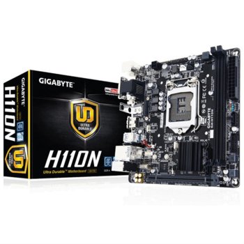 Дънна платка Gigabyte GA-H110N (rev 1.0), H110, LGA1151, DDR4, PCI-E (HDMI&DVI), 3x SATA 6Gb/s, 1x M.2 Socket, 2x USB 3.0, Mini-ITX | JAR Computers Gigabyte GA-H110N