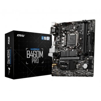 Дънна платка MSI B460M PRO, B460, LGA1200, DDR4, PCI-E 3.0(DP/HDMI/DVI/VGA), 6x SATA 6Gb/s, 1x M.2 socket, 4x USB 3.2 Gen2 Type A, micro-ATX | JAR Computers MSI B460M PRO