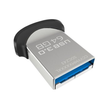Памет 64GB USB Flash Drive, SanDisk Ultra Fit, USB 3.0, черна | JAR Computers SanDisk 64GB Ultra Fit USB 3.0 SDCZ43-064G-GAM46