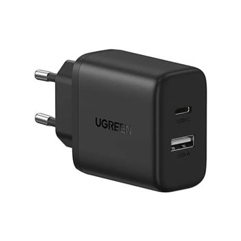 Зарядно устройство Ugreen X227, от контакт към 1x USB C(ж), 1x USB A(ж), черно, 20W | JAR Computers Ugreen X227 Black 45302