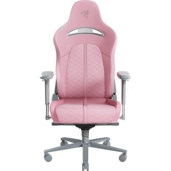 Геймърски стол Razer Enki (RZ38-03720200-R3G1), до 136kg, еко кожа, метална рамка, регулируеми подлакътници, вградена метална извивка, розов | JAR Computers Razer Enki Quartz RZ38-03720200-R3G1