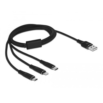 Кабел Delock 3 в 1 87155, от USB A(м) към Lightning(м)/USB-B/USB-C(м), 1m, черен | JAR Computers Delock 3 в 1 87155