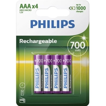 Акумулаторна батерия Philips Rechargeable R03B4A70/10, AAA, 1.2V, 700mAh, NiMH, 4бр. image