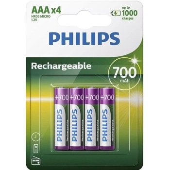 Акумулаторна батерия Philips Rechargeable R03B4A70/10, AAA, 1.2V, 700mAh, NiMH, 4бр. | JAR Computers PHILIPS Rechargeable battery AAA 700mA R03B4A70/10
