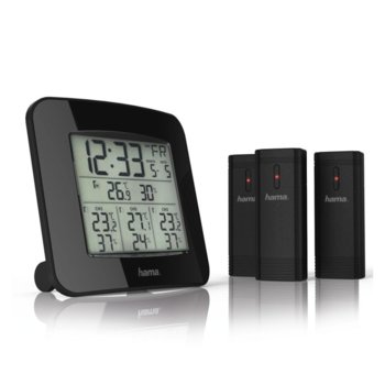 Електронна метеостанция HAMA "EWS-Trio", час, календар, аларма, подсветка, черен image