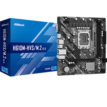 Дънна платка ASRock H610M-HVS, H610, LGA1700, DDR4, PCIe 4.0 (HDMI/D-Sub), M.2, 4x SATA 6Gb/s, 2x USB 3.2 Gen1, 4x USB 2.0, Micro ATX | JAR Computers ASRock H610M-HVS/M.2 R2.0