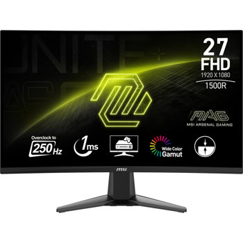 Монитор MSI MAG 27C6X (9S6-3CE01M-002), 27" (68.58cm) Curved VA панел, 250Hz, Full HD, 1ms, 100 000 000:1, 250cd/m2, DisplayPort, HDMI | JAR Computers MSI MAG 27C6X 9S6-3CE01M-002