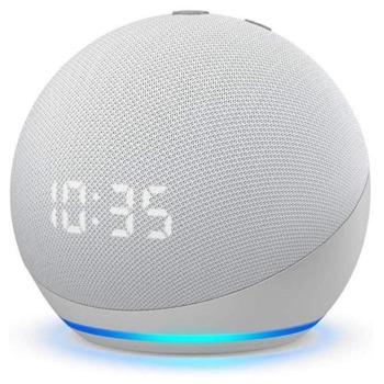 Смарт колонка Amazon Echo Dot 4 Clock, 3W, микрофон, Wi-Fi, Bluetooth, AUX, гласов асистент, часовник, бяла image