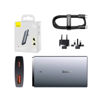 Зарядно устройство Baseus CCGP150113, от контакт към 1 x USB-A(ж) и 1 x USB-C(ж), 65W, сиво | JAR Computers Зарядно устройство Baseus CCGP150113