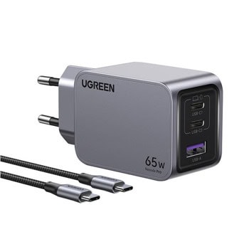 Зарядно устройство Ugreen X755, от контакт към 2x USB-C(ж), 1x USB-A(ж), 20V/3.25A, сиво, 65W | JAR Computers Ugreen X755 25871