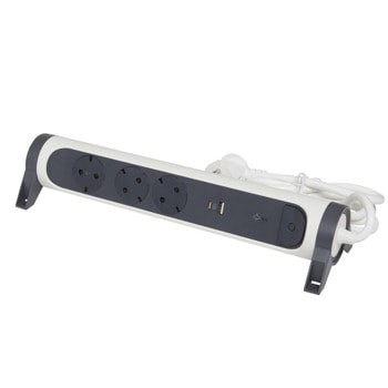 Разклонител Legrand 6 945 08, 3 гнезда, 1x USB A, 1x USB C, защита от пренапрежение, IP20, IK04 устойчивост на удар, 1.5m, черно-бял | JAR Computers Разклонител Legrand 694508