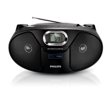 CD радиокасетофон, Philips AZ385, CD, MP3-CD, USB, FM 2W | JAR Computers Philips CD AZ385, черен