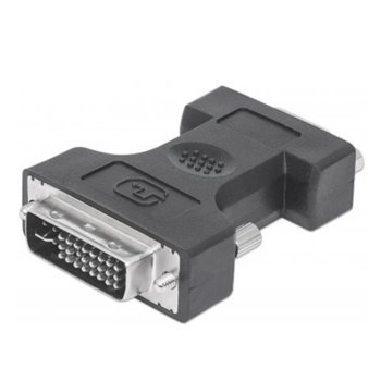 Преходник Manhattan, от DVI-I(м) към VGA(ж), черен | JAR Computers Manhattan DVI-I-Male to VGA-Female
