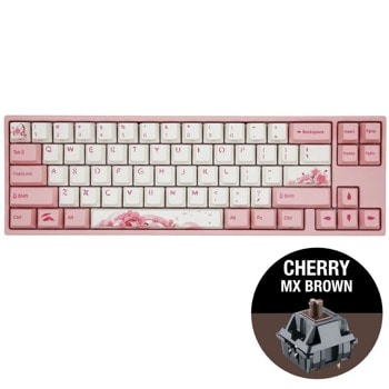 Клавиатура Ducky x Varmilo Miya Sakura V2 65, жична, гейминг, механична, Cherry MX Brown суичове, розова подсветка, розова, USB image