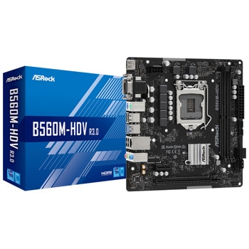 Дънна платка AsRock B560M-HDV R3.0, B560, LGA1200, DDR4, PCI-E 4.0 (HDMI/DVI-D/D-Sub), 4x SATA 6Gb/s, 2x USB 3.2 (Gen 1), Micro ATX | JAR Computers дънна платка asrock b560m-hdv r3.0