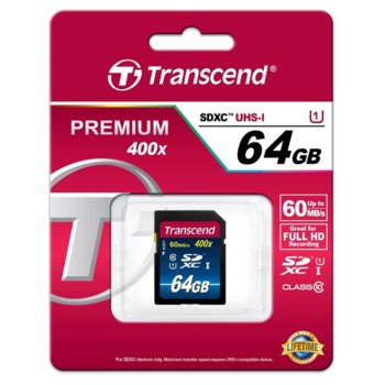 64GB SDXC Transcend Premium 400x TS64GSDU1