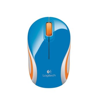 Мишка Logitech M187, оптична (1000dpi), безжична, USB, синя/оранжева | JAR Computers Logitech Wireless Mini Mouse M187 blue