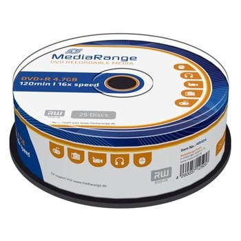 Оптичен носител DVD+R, 4.7GB, Media Range, 16x, 25бр | JAR Computers MediaRange DVD+R 4.7GB 16x