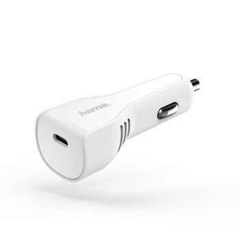 Зарядно Hama, от автомобилна запалка към USB Type C(ж), 5V, 3A, бяло | JAR Computers Hama 183223