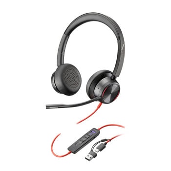 Конферентни слушалки Poly Blackwire 8225 Stereo, шумопотискащ микрофон, 32mm говорители, ANC шумопотискане, USB-C/A, черни | JAR Computers Poly Blackwire 8225 Stereo 8X223AA
