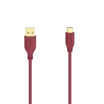 Кабел Hama 200636, от USB A(м) към USB C(м), 0.75m, червен | JAR Computers HAMA-200636