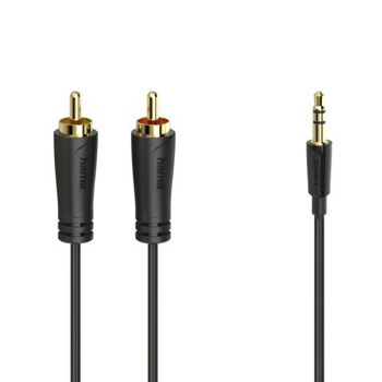 Кабел HAMA 205261, от AUX (м) към 2x RCA(м), 3m, черен | JAR Computers HAMA 205261