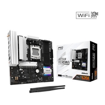 Дънна платка ASRock A620AM PRO RS WIFI, A620A, AM5, DDR5, PCI-E 4.0 (DP&HDMI), 2x SATA3 6.0 Gb/s, 3x M.2 slots, 1x USB 3.2 Gen1 Type-C, 3x USB 3.2 Gen1 Type-A, Wi-Fi 6E, 2.5GbE LAN, Micro ATX | JAR Computers ASRock A620AM PRO RS WIFI