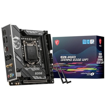 Дънна платка MSI MPG B560I GAMING EDGE WIFI, B560, LGA1200, DDR4, PCI-E 4.0 (DP/HDMI), 4x SATA 6Gb/s, 2x M.2, 1x USB 3.2 Gen 1 Type C, Wi-Fi 6E, Bluetooth, Mini-ITX | JAR Computers MSI MPG B560I GAMING EDGE WIFI