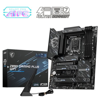 Дънна платка MSI Z890 Gaming Plus WIFI, Z890, LGA1851, DDR5, PCI-E 5.0 (Thunderbolt&DP&HDMI), 4x SATA 6Gb/s, 4x M.2, 1x Type-C 3.2 Gen2, 2x USB 3.2 Gen2 Type-A, 5G LAN, Wi-Fi 7, Bluetooth 5.4, ATX | JAR Computers MSI Z890 GAMING PLUS WIFI