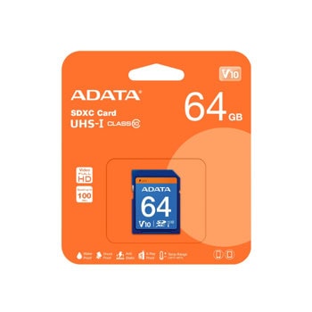 Карта памет 64GB A-Data Premier SDXC/SDHC, Class10, UHS-I, скорост на четене 10MB/s | JAR Computers 64GB A-Data Premier SDXC/SDHC ASDX64GUICL10-R