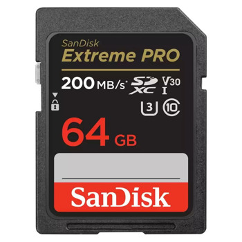Карта памет 64GB SDHC, Sandisk Extreme Pro, Class 10 UHS-1 U3, скорост на четене 200MB/s, скорост на запис 90MB/s image