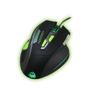 Мишка KEEPOUT X9PRO, лазерна (8200dpi), USB, черна, 9 програмируеми бутона, 8x тежести по 4гр., зелена подсветка image