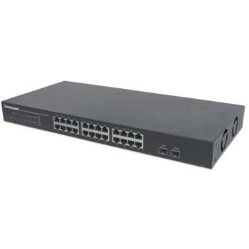 Суич Intellinet 561044, 1000Mbps, 24х 10/100/1000Mbps RJ45, 2 SFP порта | JAR Computers 19" Суич 24 порта 10/100/1000 + 2 SFP ports, IC
