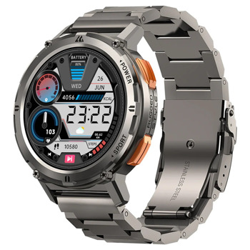 Смарт часовник Kospet Tank T2, 1.43" (3.63cm) AMOLED дисплей, Bluetooth, следене на съня, следене на сърдечен ритъм, SpO2, 70 спортни режима, 5ATM водоустойчивост, IP69K, до 15 дни време на работа, сребрист, силиконова и метална каишка | JAR Computers Kospet Tank T2 Silver Stainless/Black Silicone