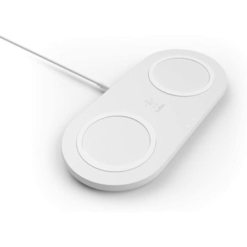 Безжично зарядно устройство Belkin BoostCharge Dual WIZ008vfWH, двойна поставка за безжичнно зареждане, 15W, бяла | JAR Computers Belkin BoostCharge 15W Dual WIZ008vfWH