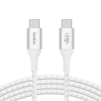 Кабел Belkin Boost Charge (CAB015bt1MWH), от USB C(м) към USB C(м), 1m, 240W, бял | JAR Computers Belkin Boost Charge CAB015bt1MWH