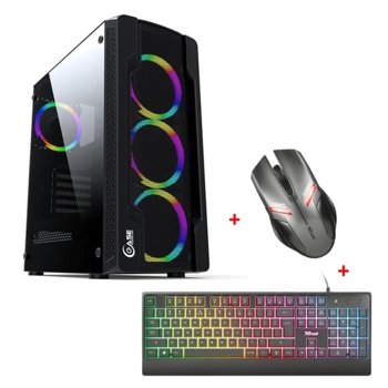 Кутия PowerCase JX188-2 в комплект с мишка Trust Ziva Gaming и клавиатура Trust Ziva, ATX/mATX/Mini-ITX, 1x USB 3.0, черна, прозорец, без захранване | JAR Computers PowerCase JX188-2 + Ziva Gaming mouse + Ziva