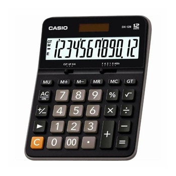 Калкулатор Casio DX-12B, 12 разряден дисплей, настолен, двойно захранване, изчисляване на %, черен | JAR Computers Калкулатор Casio DX-12B