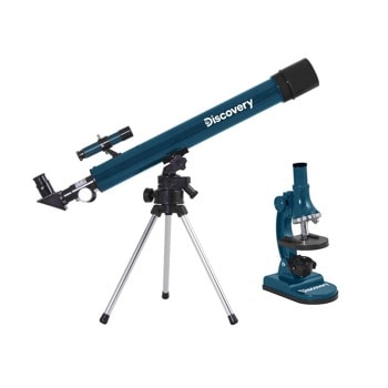 Комплект телескоп и микроскоп Discovery Scope 2 с включена образователна книга "Космос. Непразна празнота", монокулярен микроскоп/рефракторен телескоп, 75-900x оптично увеличение микроскоп/100x телескоп, 50mm диаметър на обектива (апертура) | JAR Computers Discovery Scope 2 с книга 79043