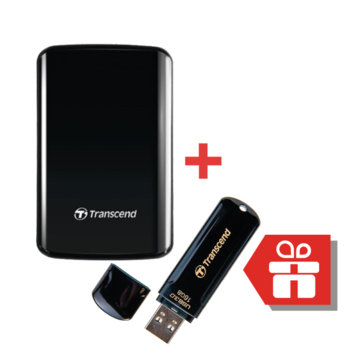 Твърд диск 1TB Transcend StoreJet 25D3 (черен) с подарък флаш памет 16GB Transcend JetFlash 700, USB3.0, външен, 2.5" (6.35cm), USB 3.0 | JAR Computers 1TB StoreJet 25D3 Black + 16GB JetFlash 700