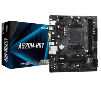 Дънна платка ASRock A520M-HDV, A520, AM4, DDR4, PCI-E 3.0 (HDMI,DVI,VGA), 4x SATA 6Gb/s, 1 x Ultra M.2, 4 x USB 3.2 Gen1, Micro ATX | JAR Computers Asrock A520M-HDV