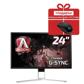 Монитор AOC AG241QG с подарък мишка Logitec G102 Prodigy, 23.8" (60.45 cm), TN, WQHD, 1ms, 50 000 000:1, 350 cd/m2, HDMI, DisplayPort | JAR Computers AOC AG241QG + Logitec G102 Prodigy