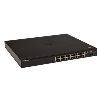 Суич Dell N2024P/1, 24x 10/100/1000Base-T ports, PoE, 2x 10GE SFP ports, 1GB RAM, 256MB Flash памет, 1000W захранване | JAR Computers Dell Networking N2024P/1 DNN2024P