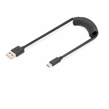 Кабел ASSMANN AK-300430-006-S, от USB C(м) към USB C(м), 1m, спирала, черен | JAR Computers кабел assmann ak-300430-006-s