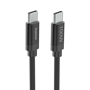 кабел hama fabric usb-c m to usb-c m 100w 3m black