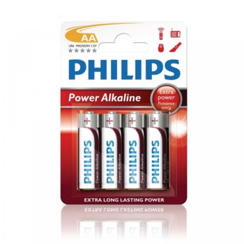 Батерии алкални Philips Power AA, 1.5V, 4 бр.