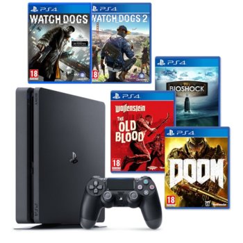 PlayStation 4 Slim Watch Dogs + FPS Pack 2