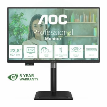 Монитор AOC 24P4U, 23.8" (60.45 cm) IPS панел, 120Hz, Full HD, 4ms, 20 000 000:1, 300cd/m2, DisplayPort, HDMI, VGA, USB | JAR Computers AOC 24P4U