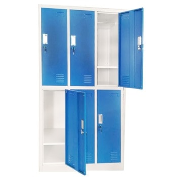 Метален шкаф RFG DZX-074/RAL5017, 6x рафтове, 6x шкафове, прахово боядисан, метален, заключване, вентилационен отвор, сив/син | JAR Computers RFG DZX-074/RAL5017